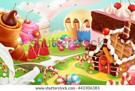 Sweet landscape, vector background - stock vector Sweet landscape, vector background - stock vector
