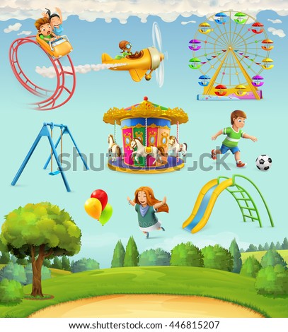 Children playground, set of vector icons - stock vector Children playground, set of vector icons - stock vector