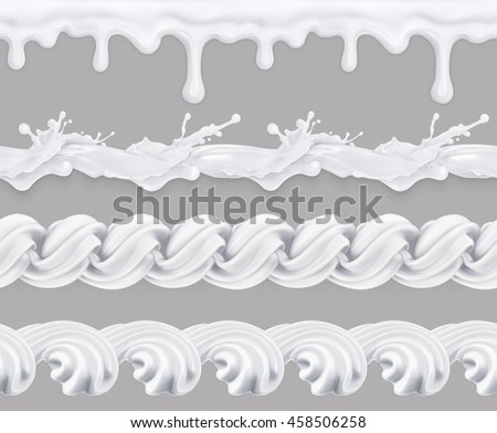 Milk, whipped cream, sweet glaze. Seamless pattern. Graphic elements vector set, mesh - stock vector Milk, whipped cream, sweet glaze. Seamless pattern. Graphic elements vector set, mesh - stock vector