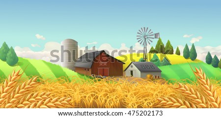 Wheat field. Farm landscape. Vector background Wheat field. Farm landscape. Vector background