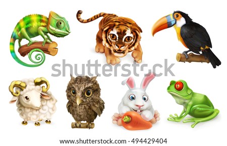 Funny animal set. Cartoon character 3d vector icon Funny animal set. Cartoon character 3d vector icon