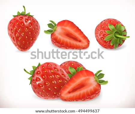 Strawberry. Sweet fruit. 3d vector icons set. Realistic illustration Strawberry. Sweet fruit. 3d vector icons set. Realistic illustration