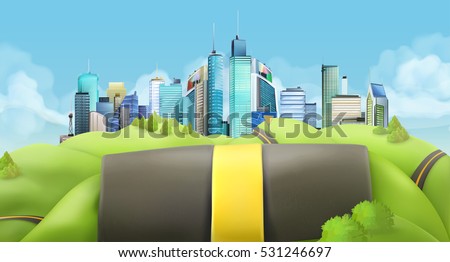 City and road. Vector landscape City and road. Vector landscape