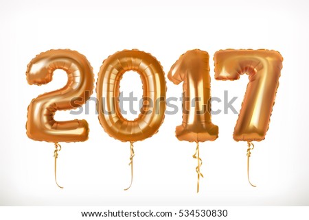 Golden toy balloons. Happy New Year 2017. 3d vector icon Golden toy balloons. Happy New Year 2017. 3d vector icon