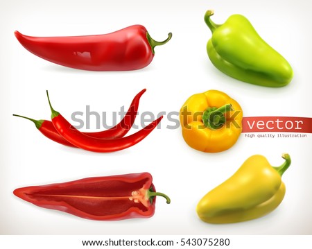 Pepper. Vegetable 3d vector icon set Pepper. Vegetable 3d vector icon set