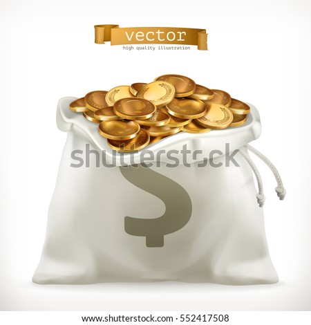 Moneybag and gold coins. Money 3d vector icon Moneybag and gold coins. Money 3d vector icon