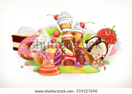 Sweet shop. Confectionery and desserts, 3d vector illustration Sweet shop. Confectionery and desserts, 3d vector illustration