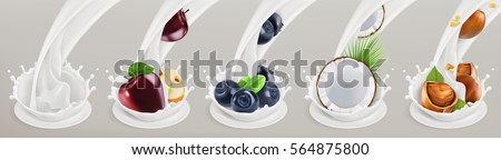 Fruit, berries and yogurt. Realistic illustration 3d vector icon set 5 Fruit, berries and yogurt. Realistic illustration 3d vector icon set 5