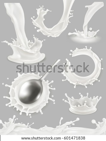 Milk drop and splash, 3d vector object set Milk drop and splash, 3d vector object set