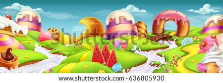 Sweet candy landscape panorama. 3d vector background Sweet candy landscape panorama. 3d vector background