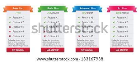 Subscription Plans With Ribbons Vector Illustration Template For Web Site Stock Vector Subscription Plan Template