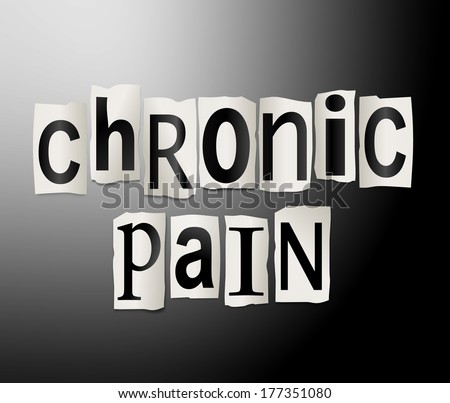 Illustration depicting a set of cut out printed letters arranged to form the words chronic pain. - stock photo