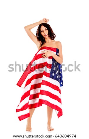 Naked Girl American Flag Stand On Stock Photo Shutterstock
