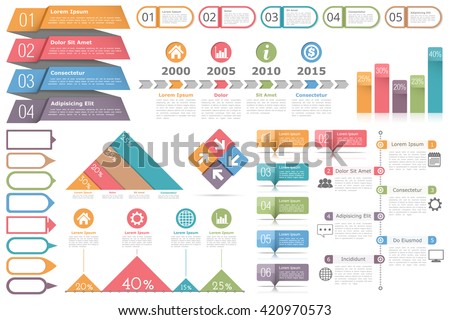 Infographic elements set - objects for text and numbers or icons, timeline, process diagram, bar chart, percents graphs, vector eps10 illustration - stock vector Infographic elements set - objects for text and numbers or icons, timeline, process diagram, bar chart, percents graphs, vector eps10 illustration - stock vector