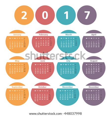 2017 Calendar in colored circles, vector eps10 illustration 2017 Calendar in colored circles, vector eps10 illustration