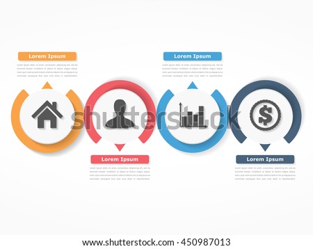 Process chart template with circles, flowchart or workflow with four elements, steps or options, business infographics, vector eps10 illustration - stock vector Process chart template with circles, flowchart or workflow with four elements, steps or options, business infographics, vector eps10 illustration - stock vector