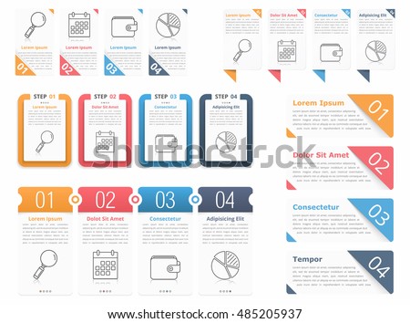 Set of different infographic elements with numbers, line icons and place for your text, can be used as workflow, process, steps or options, vector eps10 illustration Set of different infographic elements with numbers, line icons and place for your text, can be used as workflow, process, steps or options, vector eps10 illustration
