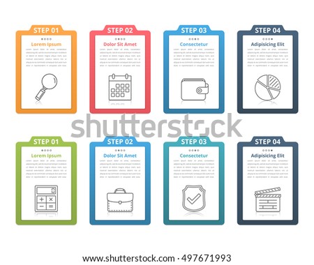 Set of infographic elements with numbers, line icons and place for your text, can be used as workflow, process, steps or options, vector eps10 illustration Set of infographic elements with numbers, line icons and place for your text, can be used as workflow, process, steps or options, vector eps10 illustration