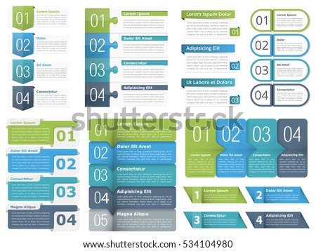 Set of different infographic elements with numbers, line icons and place for your text, can be used as workflow, process infographics, steps or options, vector eps10 illustration Set of different infographic elements with numbers, line icons and place for your text, can be used as workflow, process infographics, steps or options, vector eps10 illustration