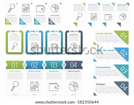 Set of different infographic elements with numbers, line icons and place for your text, can be used as workflow, process infographics, steps or options, vector eps10 illustration Set of different infographic elements with numbers, line icons and place for your text, can be used as workflow, process infographics, steps or options, vector eps10 illustration
