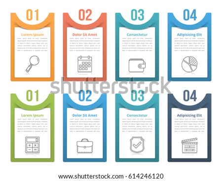 Set of infographic elements with numbers, line icons and place for your text, can be used as workflow, process, steps or options, vector eps10 illustration Set of infographic elements with numbers, line icons and place for your text, can be used as workflow, process, steps or options, vector eps10 illustration