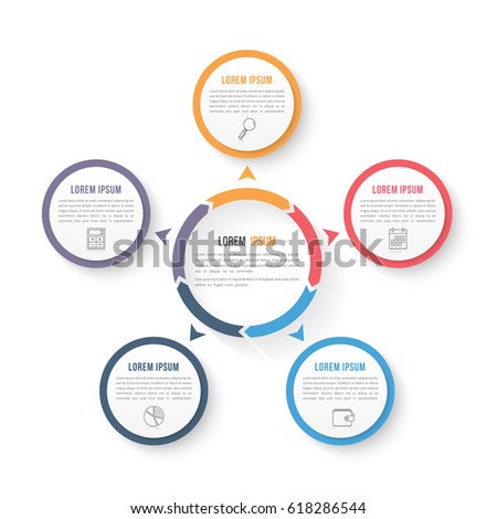 Circle infographic template with five elements, steps or options, workflow or process diagram, data vizualization, vector eps10 illustration Circle infographic template with five elements, steps or options, workflow or process diagram, data vizualization, vector eps10 illustration