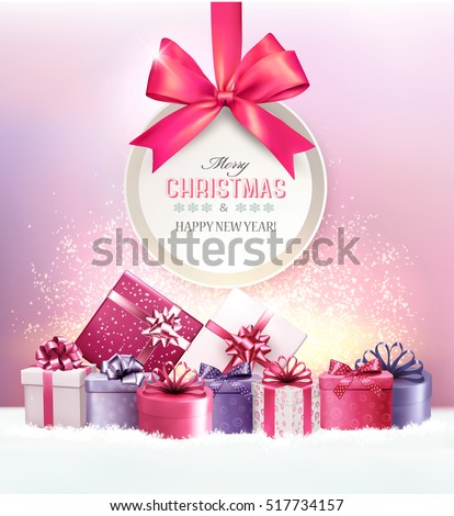 Christmas presents with a gift card and a ribbon. Vector. Christmas presents with a gift card and a ribbon. Vector.
