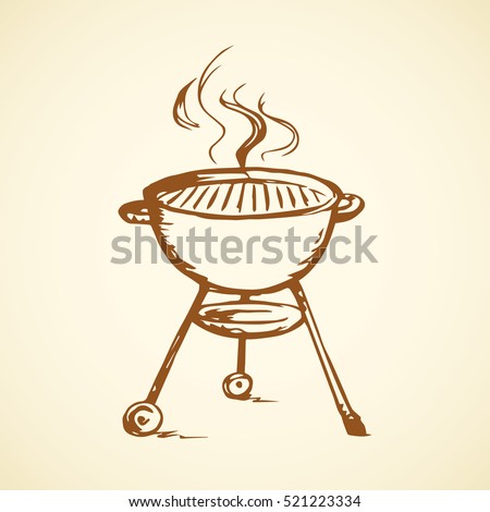 Modern new blank circle grate Bbq heater device for steak snack isolated on white backdrop. Outline black hand drawn picture sign sketch in art scribble retro style pen on paper with space for text Modern new blank circle grate Bbq heater device for steak snack isolated on white backdrop. Outline black hand drawn picture sign sketch in art scribble retro style pen on paper with space for text