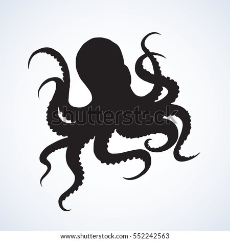 Devilfish. Giant predator beast isolated on white backdrop. Dark ink hand drawn picture in retro cartoon style Devilfish. Giant predator beast isolated on white backdrop. Dark ink hand drawn picture in retro cartoon style