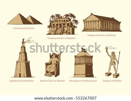 Seven Wonders of WORLD. Pyramid of Giza, Hanging Gardens of Babylon, Temple of Artemis at Ephesus, Lighthouse of Alexandria, Statue of Zeus at Olympia, Mausoleum at Halicarnassus, Colossus of Rhodes Seven Wonders of WORLD. Pyramid of Giza, Hanging Gardens of Babylon, Temple of Artemis at Ephesus, Lighthouse of Alexandria, Statue of Zeus at Olympia, Mausoleum at Halicarnassus, Colossus of Rhodes