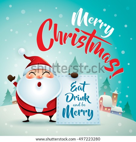 Merry Christmas! Santa Claus in Christmas snow scene. Christmas greeting card. Merry Christmas! Santa Claus in Christmas snow scene. Christmas greeting card.