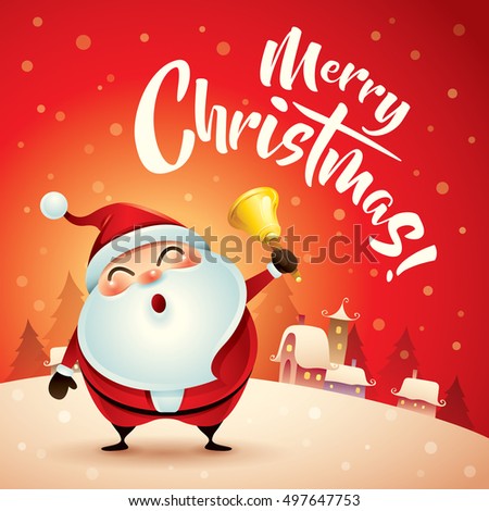 Merry Christmas! Santa Claus in Christmas snow scene. Christmas greeting card. Merry Christmas! Santa Claus in Christmas snow scene. Christmas greeting card.