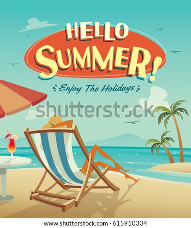 Hello summer poster. Summer holiday on the beach. Hello summer poster. Summer holiday on the beach.
