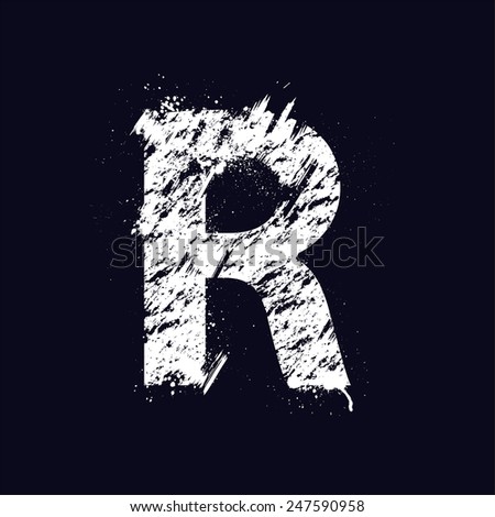 White grunge letter R isolated on dark background. eps10 - stock vector