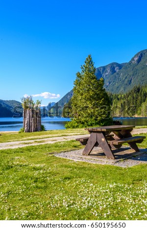 Picnic Table Gorgeous View Lake Woods Stock Photo 54962545 