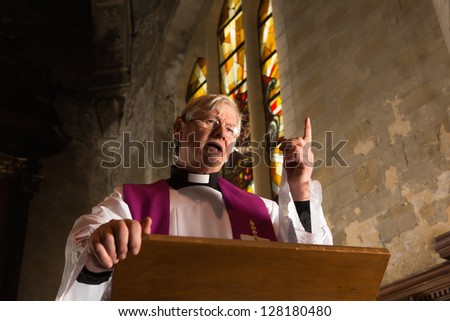 vicar pulpit talking his priest catholic old church shutterstock
