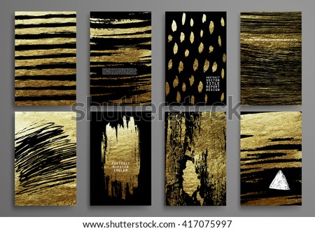 Set of Black and Gold Design Templates for Brochures, Flyers, Mobile Technologies, Applications, and Online Services, Typographic Emblems, Logo, Banners and Infographic. Abstract Modern Backgrounds. - stock vector Set of Black and Gold Design Templates for Brochures, Flyers, Mobile Technologies, Applications, and Online Services, Typographic Emblems, Logo, Banners and Infographic. Abstract Modern Backgrounds. - stock vector