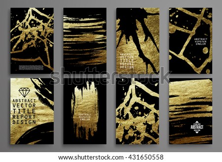 Set of Black and Gold Design Templates for Brochures, Flyers, Mobile Technologies, Applications, and Online Services, Typographic Emblems, Logo, Banners and Infographic. Abstract Modern Backgrounds. - stock vector Set of Black and Gold Design Templates for Brochures, Flyers, Mobile Technologies, Applications, and Online Services, Typographic Emblems, Logo, Banners and Infographic. Abstract Modern Backgrounds. - stock vector
