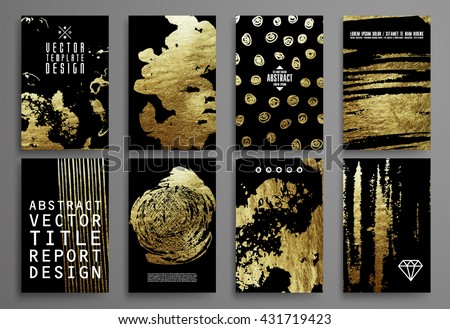Set of Black and Gold Design Templates for Brochures, Flyers, Mobile Technologies, Applications, and Online Services, Typographic Emblems, Logo, Banners and Infographic. Abstract Modern Backgrounds. - stock vector Set of Black and Gold Design Templates for Brochures, Flyers, Mobile Technologies, Applications, and Online Services, Typographic Emblems, Logo, Banners and Infographic. Abstract Modern Backgrounds. - stock vector