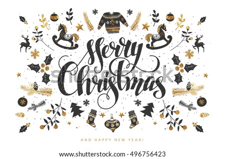 Merry Christmas Calligraphic Lettering Design decorated with Christmas Wrath. Merry Christmas Calligraphic Lettering Design decorated with Christmas Wrath.