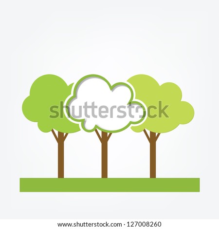vector frame. green three trees on the field - stock vector