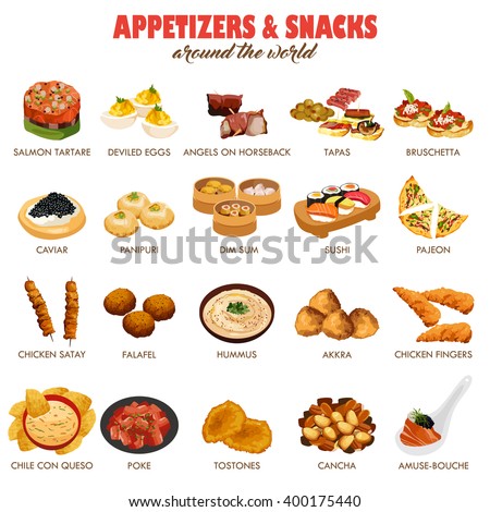 stock vector a vector illustration of appetizers and snacks around the world icon sets 400175440