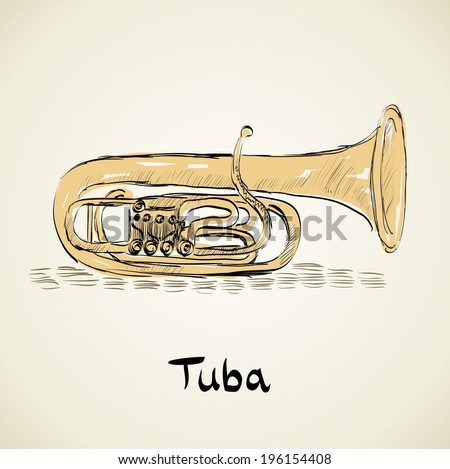 hand drawn tuba on a light background - stock vector