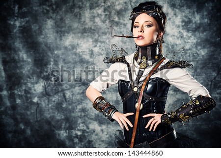 Portrait Beautiful Steampunk Woman Over Grunge Stock Photo Shutterstock