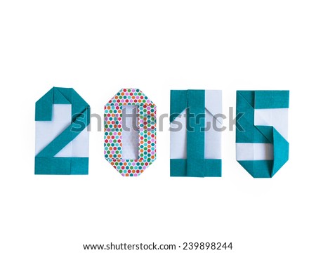 for  number craft numbers 2015 on craft paper white background  isolated Merry Origami  paper