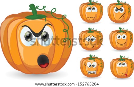 Set of cartoon cute pumpkins - stock vector