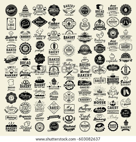 100 Bakery logotypes set. Bakery typography, logos, badges, labels, icons and objects. 100 Bakery logotypes set. Bakery typography, logos, badges, labels, icons and objects.