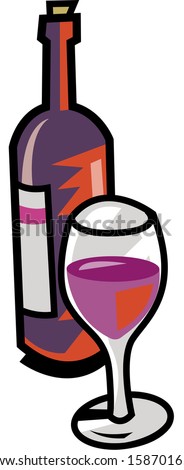 Vector illustration of a bottle of wine and glass - stock vector