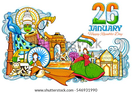 illustration of Indian background showing its incredible culture and diversity with monument, dance and festival celebration for 26th January Republic Day of India illustration of Indian background showing its incredible culture and diversity with monument, dance and festival celebration for 26th January Republic Day of India