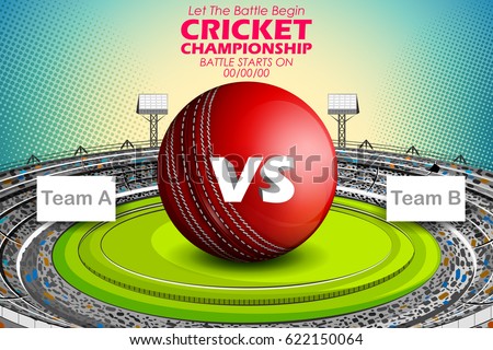 illustration of Stadium of Cricket with ball on pitch and VS versus text illustration of Stadium of Cricket with ball on pitch and VS versus text